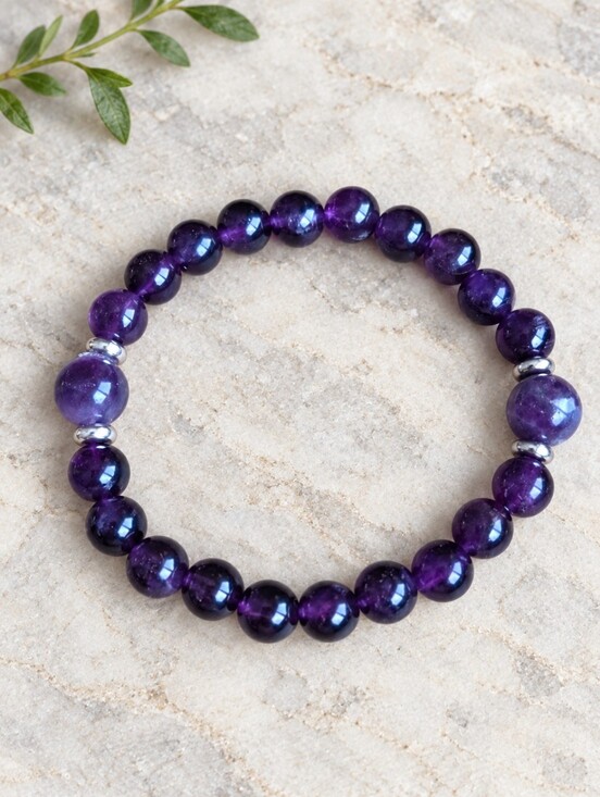 Hand Crafted Jewelry - Amethyst Beads Stretch Bracelet - Hand Crafted